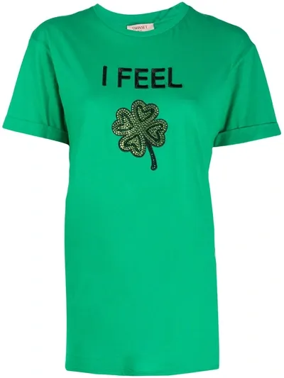 Twinset Diamante Slogan T-shirt In Green