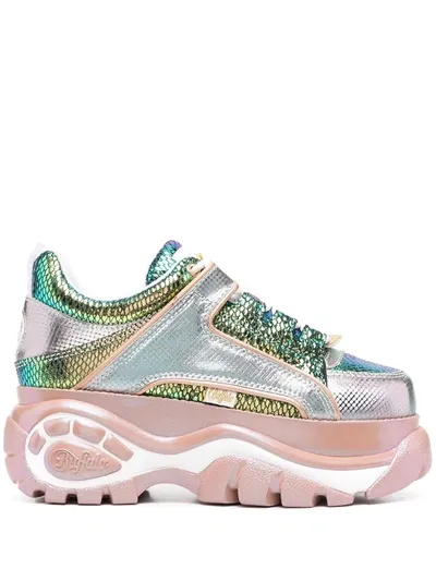 Buffalo Iridescent Panelled Chunky Sole Sneakers In Pink