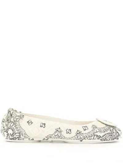 Tory Burch Minnie Printed Quilted Ballerinas In White