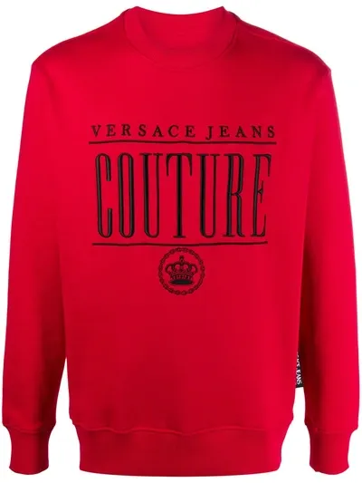 Versace Jeans Couture Embroidered Logo Sweatshirt In Red