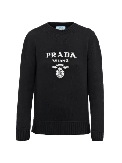 Prada Logo Intarsia Knit Sweater In Black