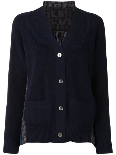 Sacai Contrast Knit Cardigan In Blue