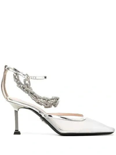 Cesare Paciotti Crystal Embellished Pumps In Silver