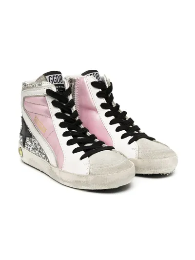 Golden Goose Kids' Slide Glitter Leather High-top Sneakers In Pink