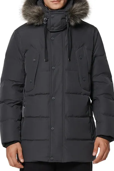 Andrew Marc Men's Gattaca Faux Fur-trim Down-blend Parka In Ink