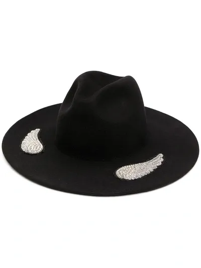 Kate Cate Gangster Wing-embellished Fedora Hat In Black