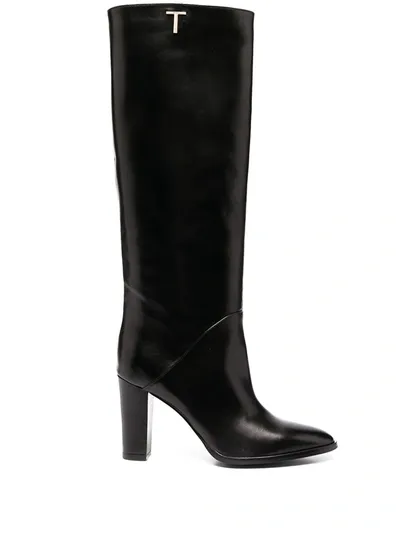 Twinset Logo Plaque Knee-high Boots In Black