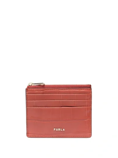 Furla Crocodile-effect Zipped Cardholder In Orange