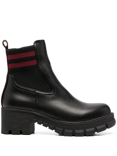 Buffalo Varsity Stripe Ankle Boots In Black