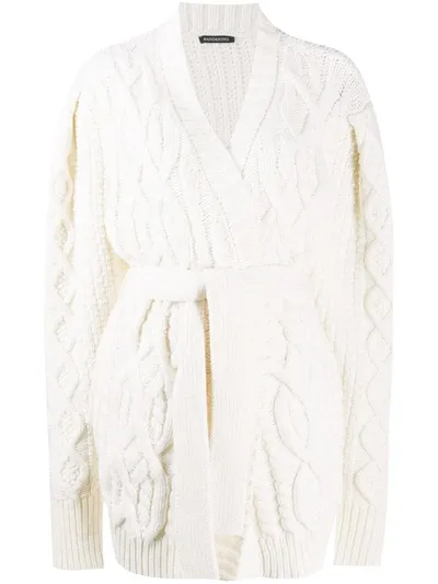 Wandering Belted Cable Knit Cardigan In White