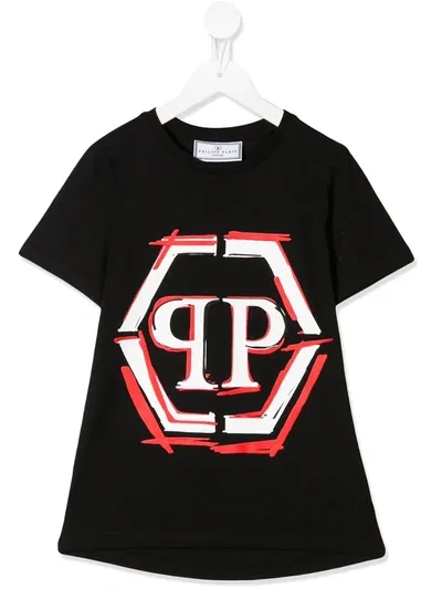 Philipp Plein Kids' Logo Print T-shirt In Black