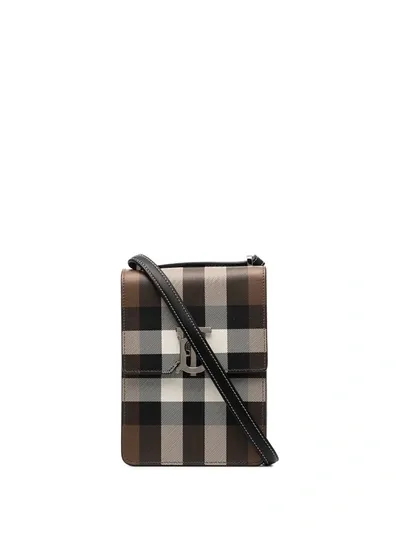 Burberry House Checkbrown Tb Logo Leather Messenger Bag In Braun