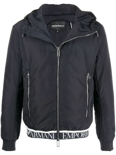 Emporio Armani Zip-up Logo Print Jacket In Blue