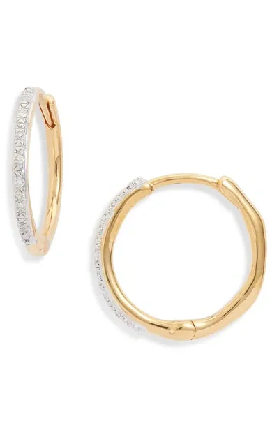 Monica Vinader Medium Riva Wave Diamond Hoop Earrings In Yellow Gold