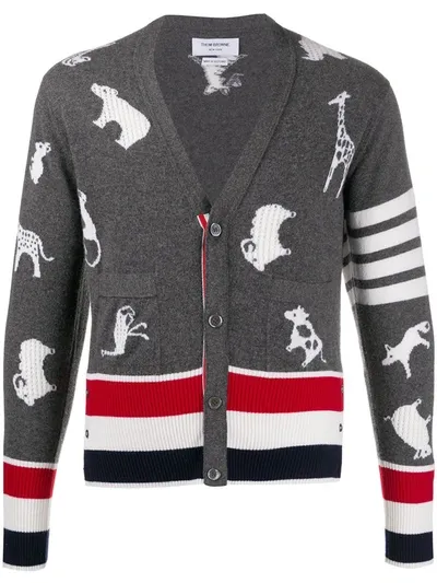 Thom Browne Animal-print 4-bar Stripe Cardigan In Grey