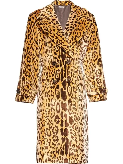 Miu Miu Double-breasted Leopard-print Velvet Coat In Brown