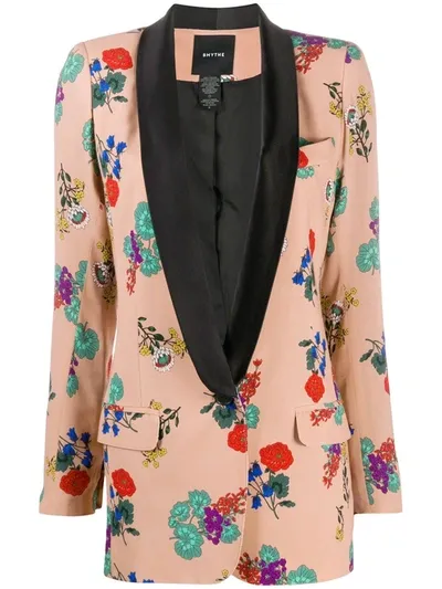 Smythe Botanical Print Longline Blazer In Neutrals