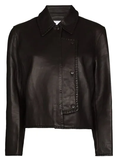 Ganni Boxy-fit Leather Jacket In Black