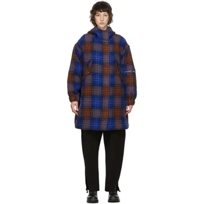 Ymc You Must Create Ymc Blue And Orange Check Hunter Parka In Tartan