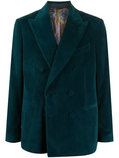 Etro Double-breasted Corduroy Blazer In Blue