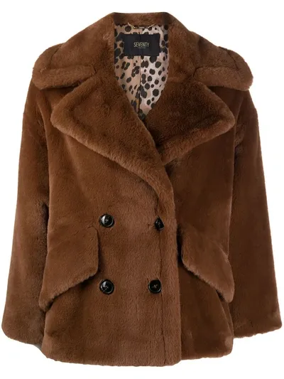 Seventy Double-breasted Teddy Coat In Brown