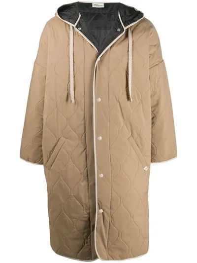 Drôle De Monsieur Quilted Hooded Coat In Neutrals