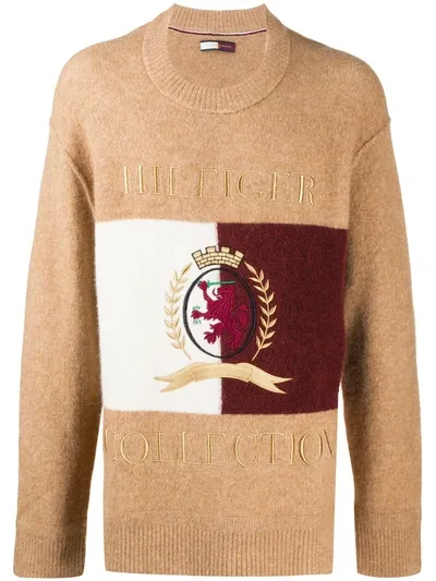 Tommy Hilfiger Logo Embroidered Jumper In Brown