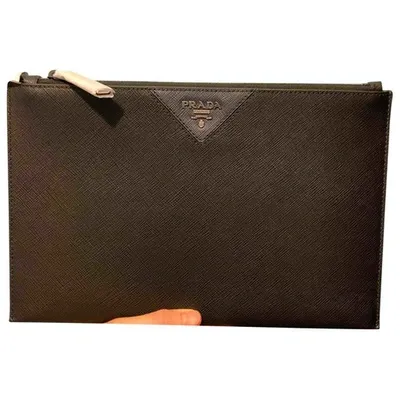 Pre-owned Prada Leather Clutch Bag In Black