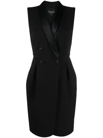 Emporio Armani Sleeveless Tuxedo Dress In Black