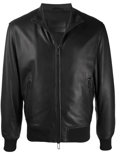 Emporio Armani Zip-up Lambskin Jacket In Black