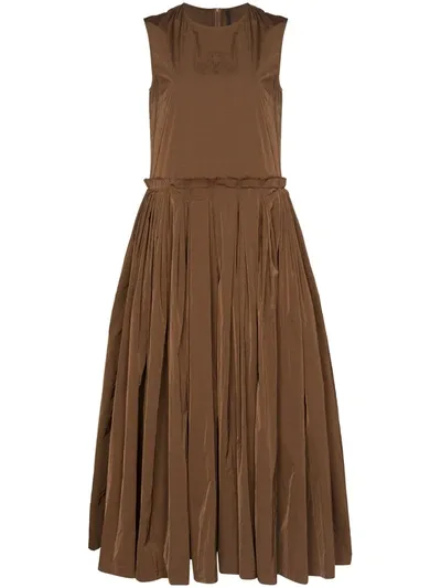 Sara Lanzi Pleated Skirt Midi Dress In Brown