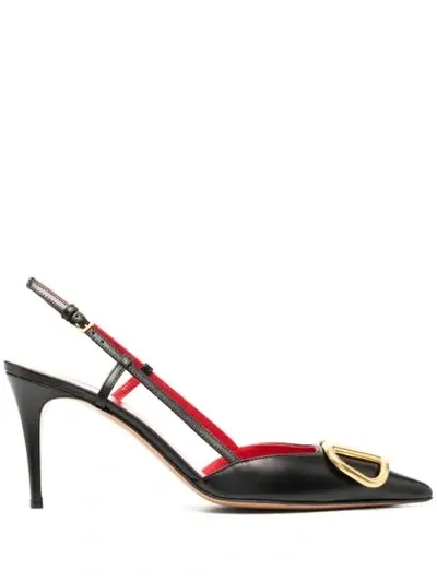 Valentino Garavani Metal Logo Pointed Toe Pumps In Black