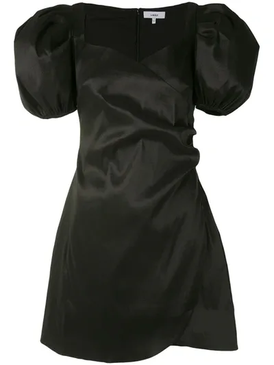 Likely Puff-sleeve Satin Mini-dress In Black