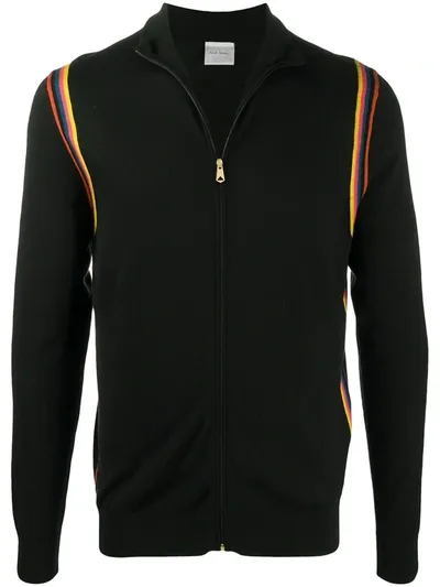 Paul Smith Artist Stripe-embroidered Merino Wool Cardigan In Black