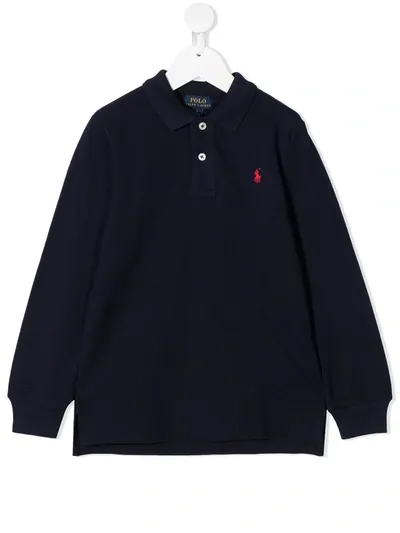 Ralph Lauren Kids' Logo-embroidered Long-sleeve Polo Top In Blue