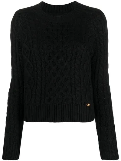 Elisabetta Franchi Logo-plaque Cable Knit Sweater In Black