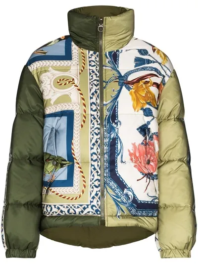 Ferragamo Reversible Printed Puffer Jacket In Green