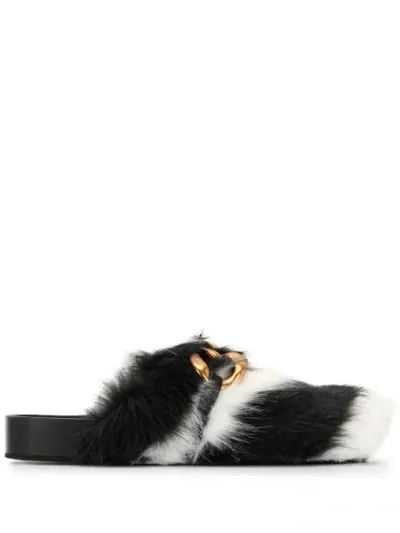 N°21 Chunky Chain-embellished Eco Zebra-stripe Fur Slides In Black