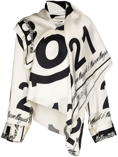 Mm6 Maison Margiela Number Logo Print Draped Blouse In White