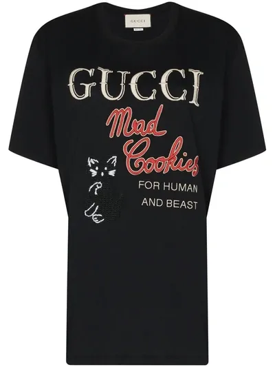 Gucci Mad Cookies Embroidered Cotton T-shirt In 黑色