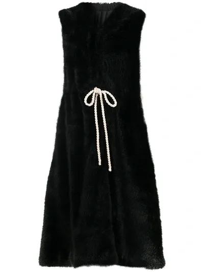 Sara Lanzi Long Sleeveless Faux Fur Coat In Black