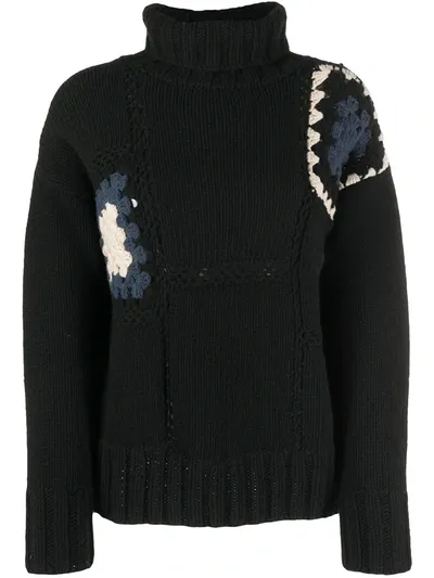 Ymc You Must Create Crochet-insert Sweater In Black