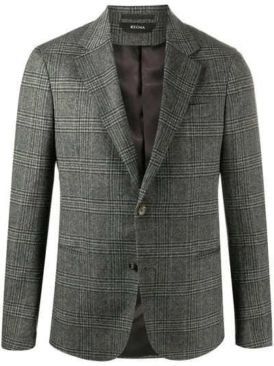 Z Zegna Houndstooth Check Blazer In Grey