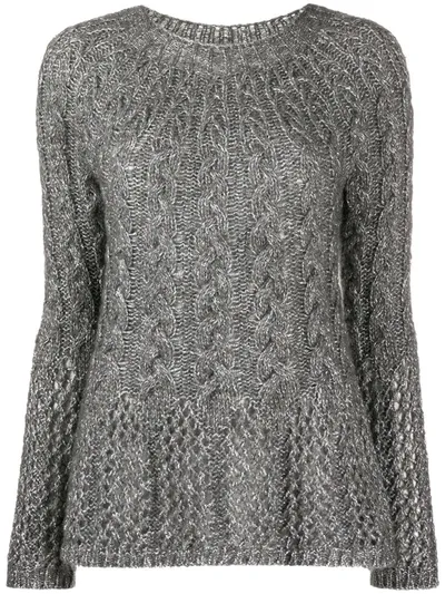 Twinset Cable Knit Jumper With Open Knit Detail In Grey