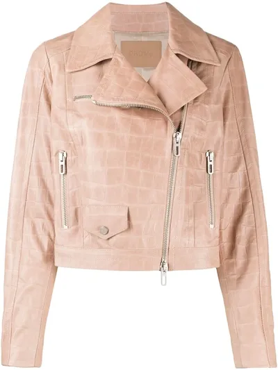 Drome Embossed Cropped Biker Jacket In Pink