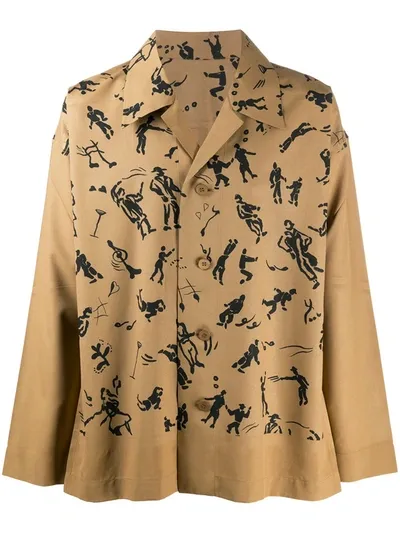 Issey Miyake Graphic Print Notch Collar Shirt In Neutrals