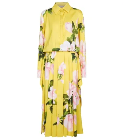 Valentino Floral Stretch-silk Shirt Dress In Yellow/multicolor