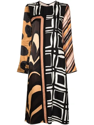 Marni Printed Patchwork Midi Dress In Brown