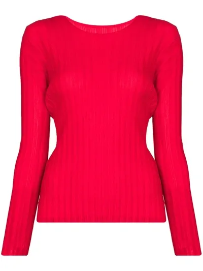 Issey Miyake Ribbed Crew Neck Top In Red