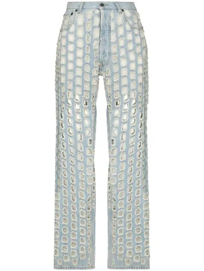 Maison Margiela Punched Hole Boyfriend Jeans In Blue